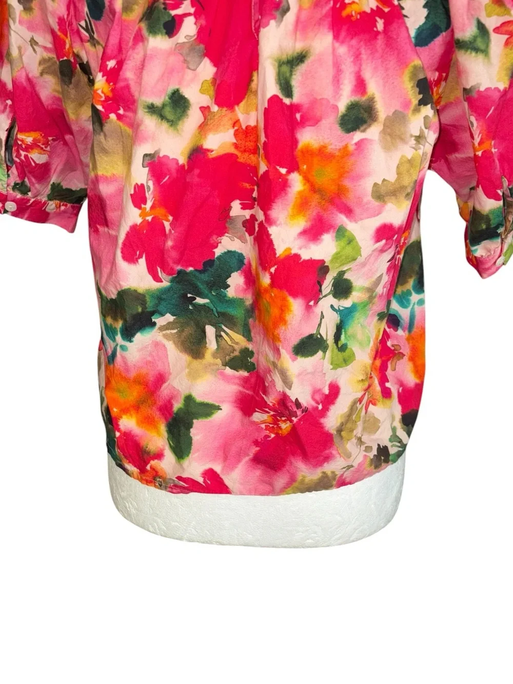LN J. Crew Smock Neck Puff Sleeve Top in Floral Cotton Poplin - S